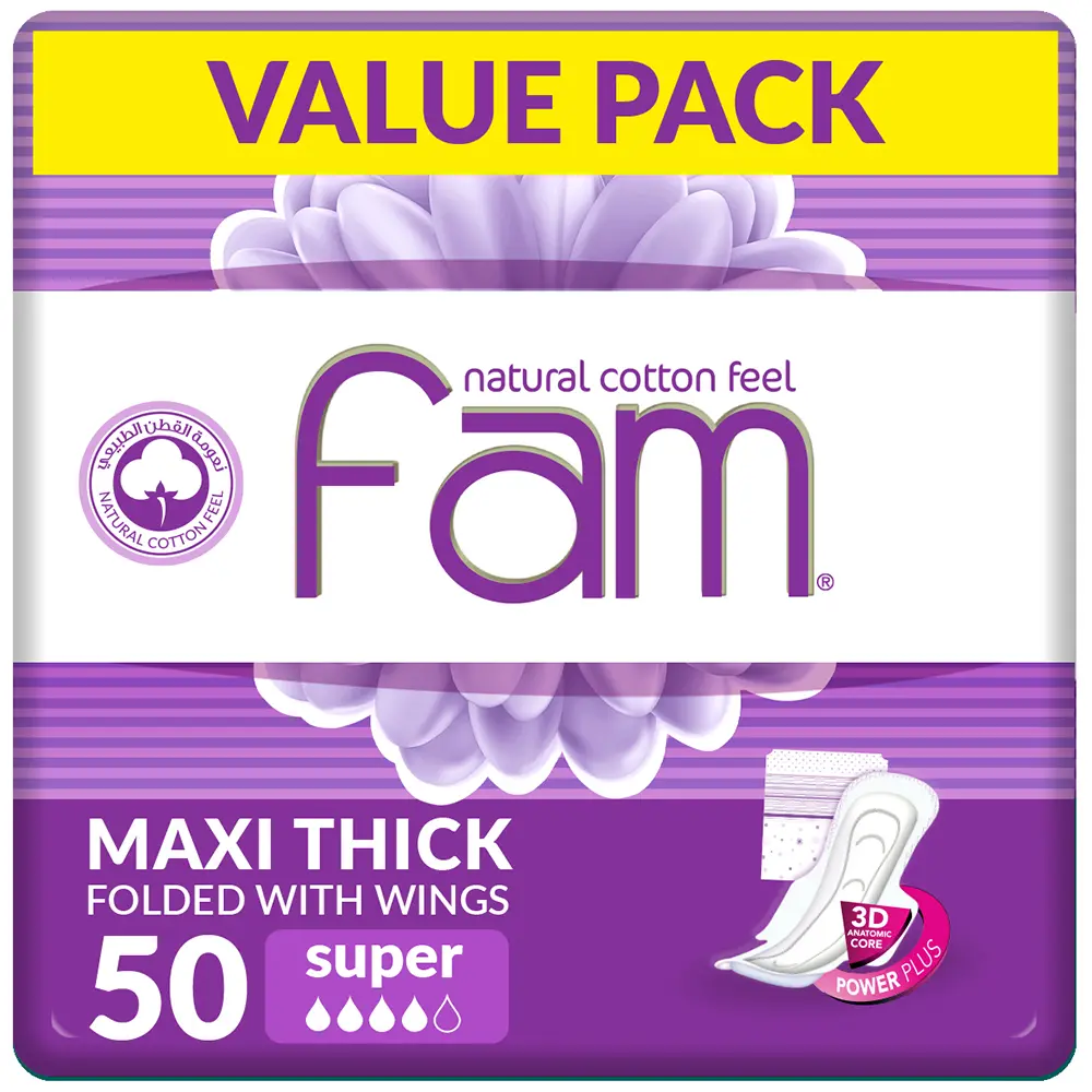 Fam Maxi Sanitary Pads Folded With Wings Super 50 Pads - view 8