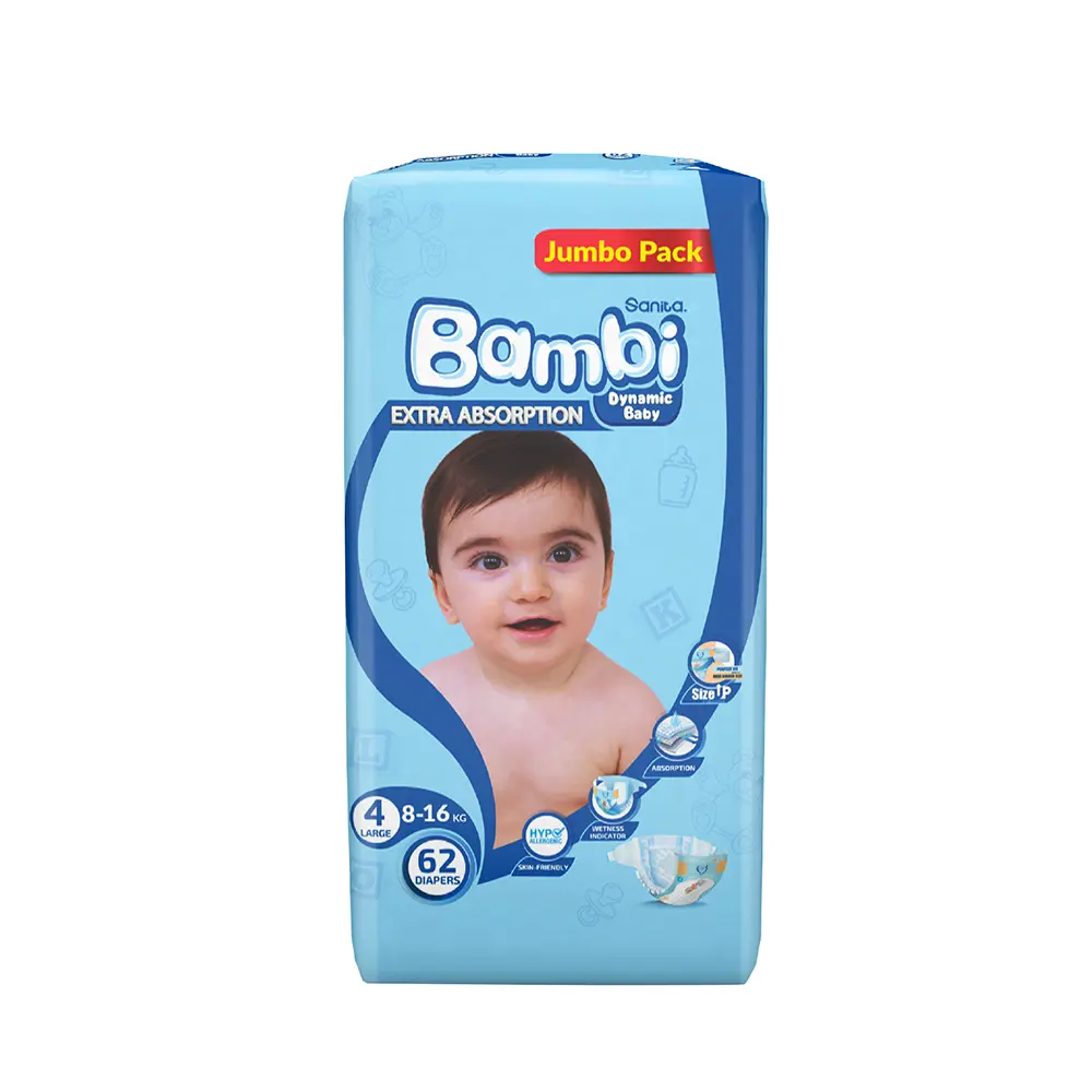 Bambi Baby Diapers Jumbo Pack S4 Large 8-16kg, 62s - view 2
