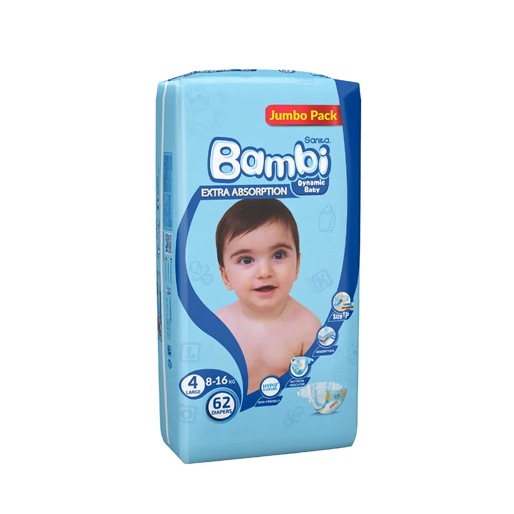 Bambi Baby Diapers Jumbo Pack S4 Large 8-16kg, 62s - view 3