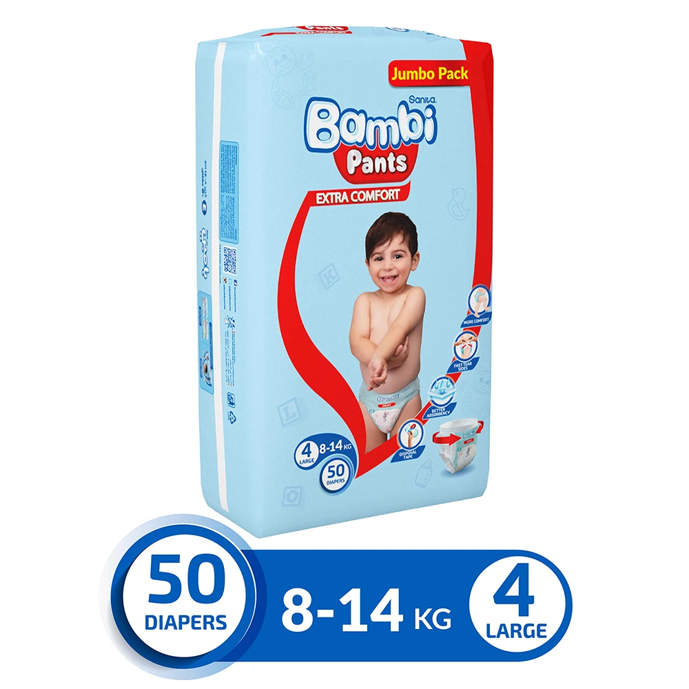 Sanita Bambi Pants Jumbo Pack Size 4 Large 50 Diapers