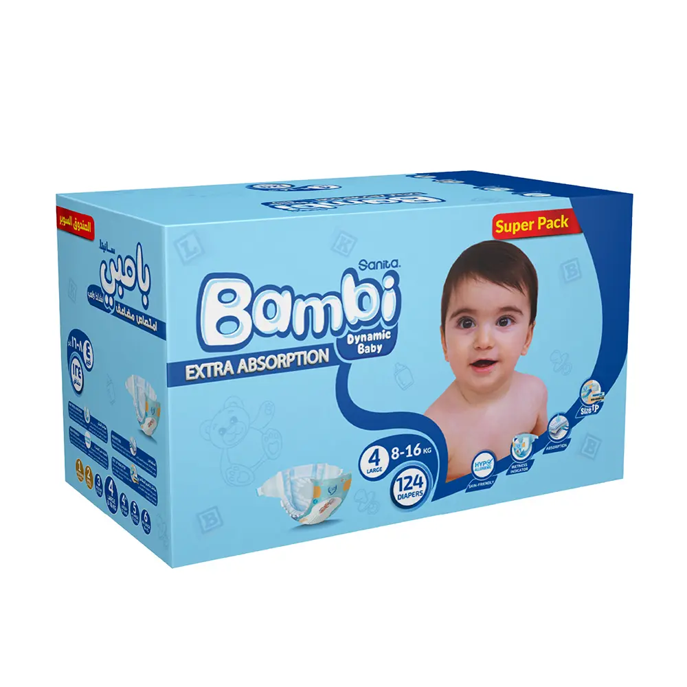 Bambi Baby Diapers Large Super Pack S4 8-16kg 124 Pieces - view 3