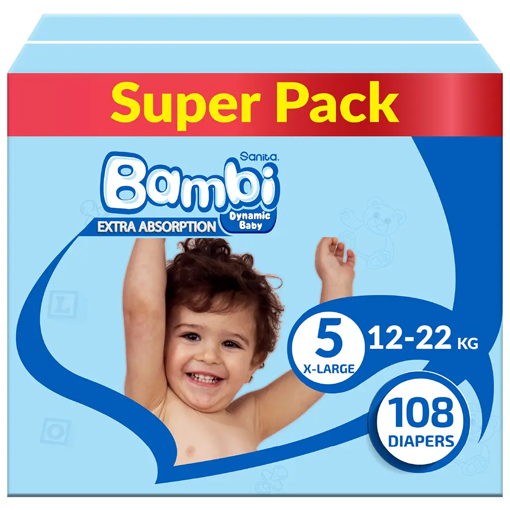 Bambi Baby Diapers X-Large Super Pack S5 12-22kg 108 Pieces - view 1