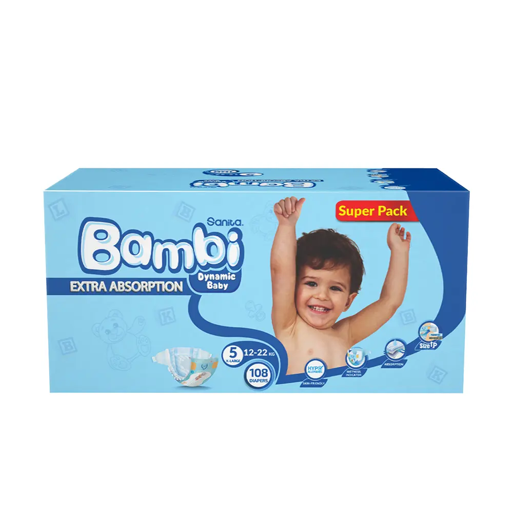Bambi Baby Diapers X-Large Super Pack S5 12-22kg 108 Pieces - view 2