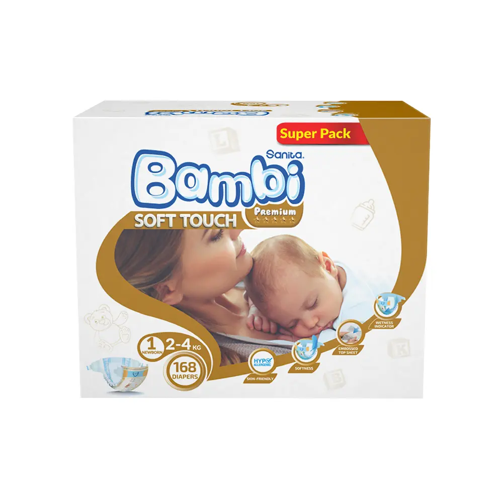 Sanita Bambi Baby Diapers Size 1 Newborn  Super Box 168 Diapers - view 2