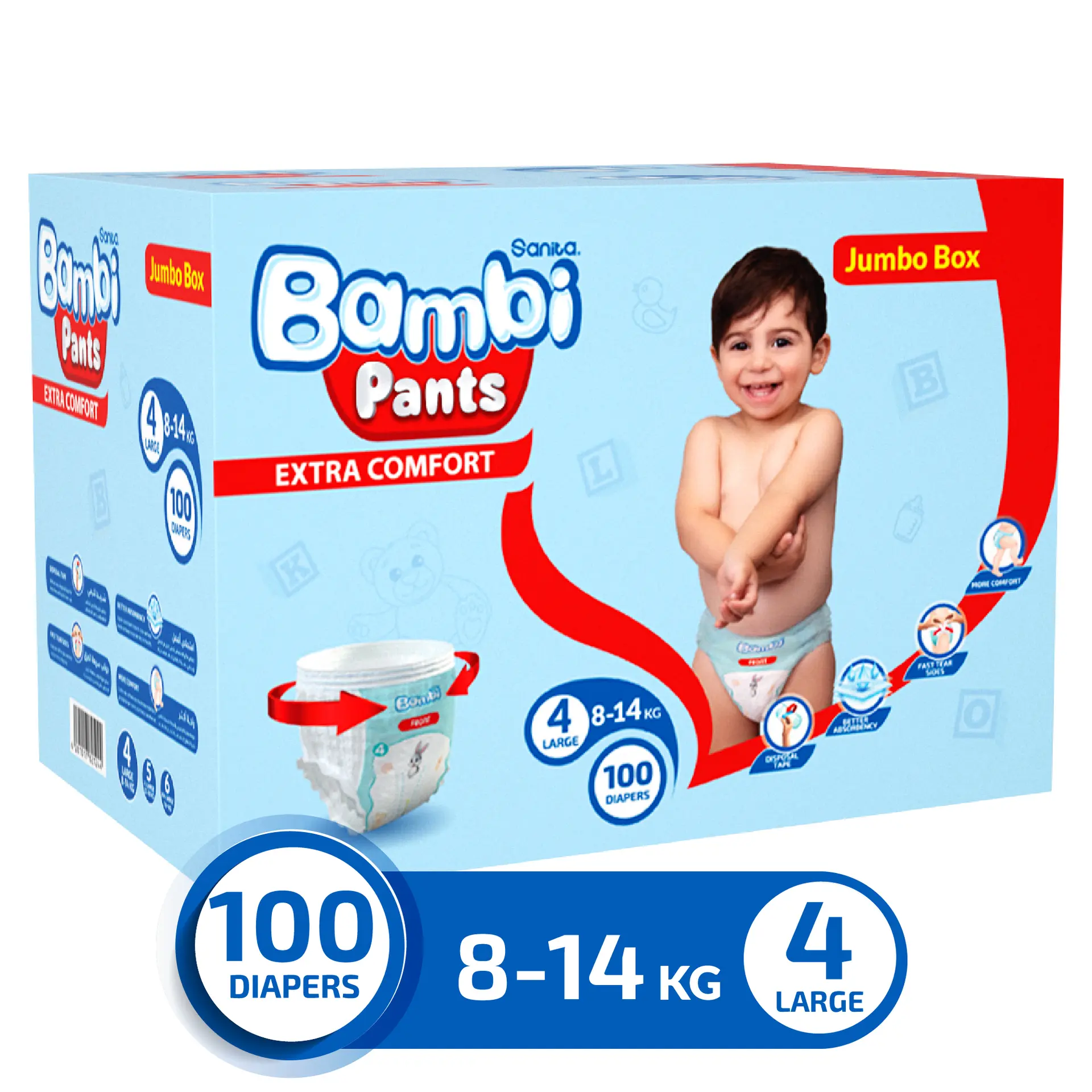 Sanita Bambi Pants Size 4 Large Jumbo Box 100 Diapers - view 1