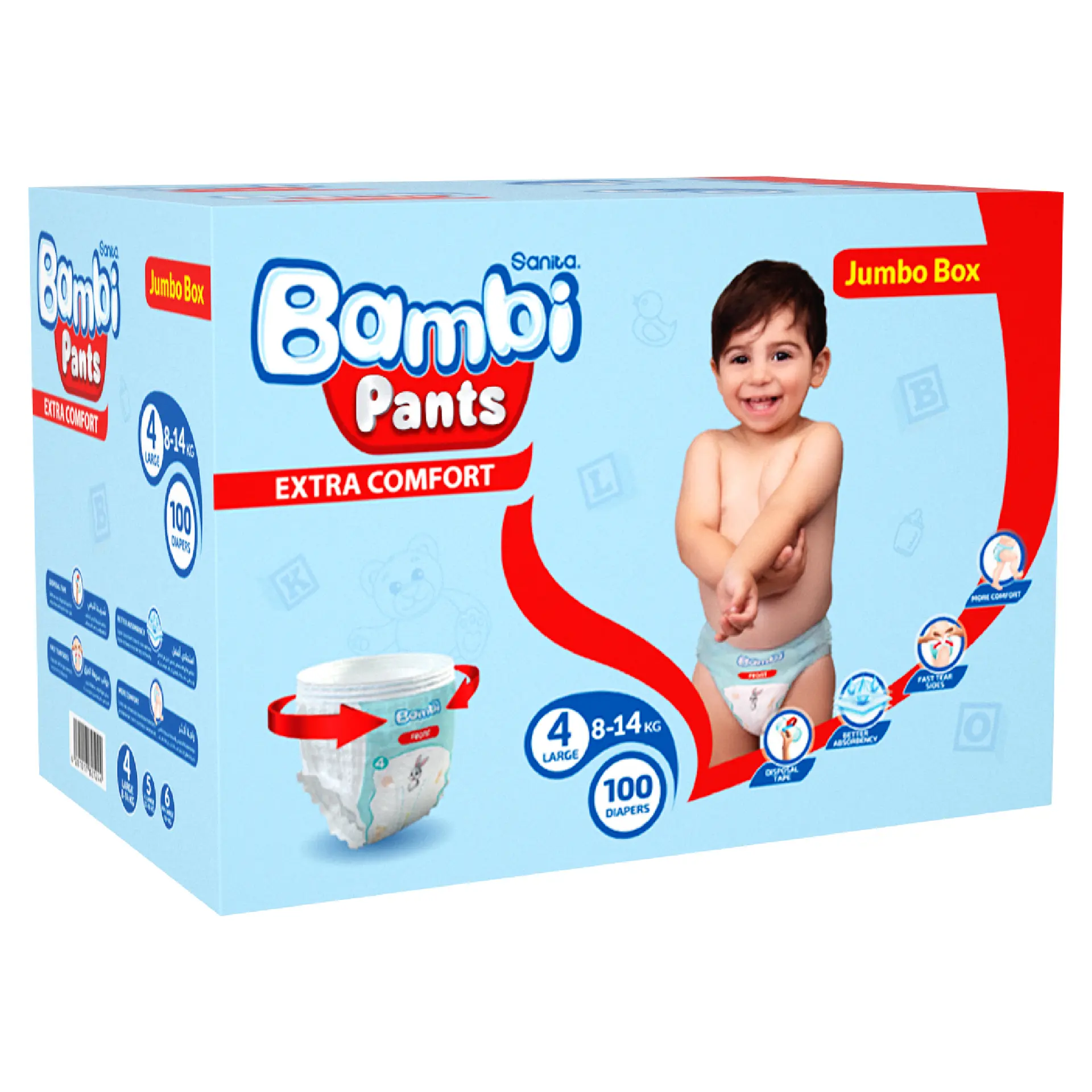 Sanita Bambi Pants Size 4 Large Jumbo Box 100 Diapers - view 2