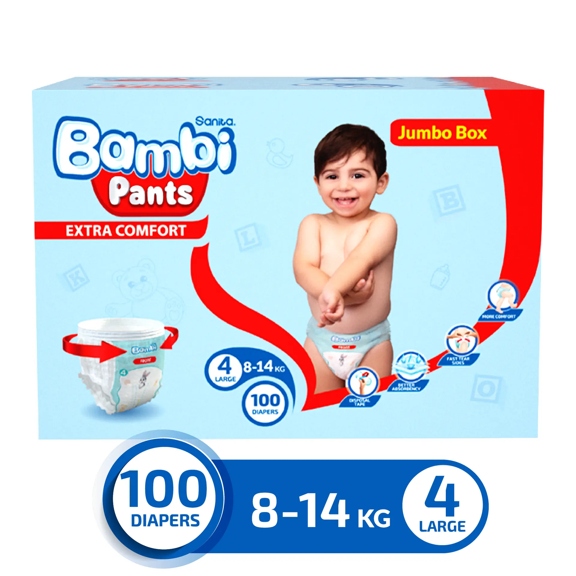 Sanita Bambi Pants Size 4 Large Jumbo Box 100 Diapers - view 3