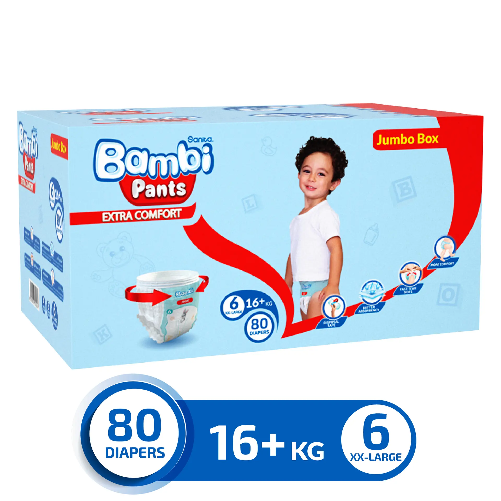 Sanita Bambi Pants Size 6 Xl Jumbo Box 80 Diapers  - view 1
