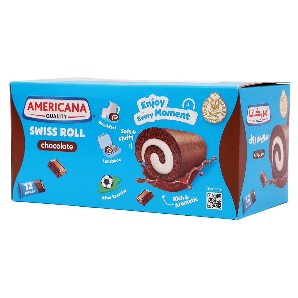 Americana Cake Swiss Roll Chocolate Filled with Vanilla Cream 12 pcs 20 gm