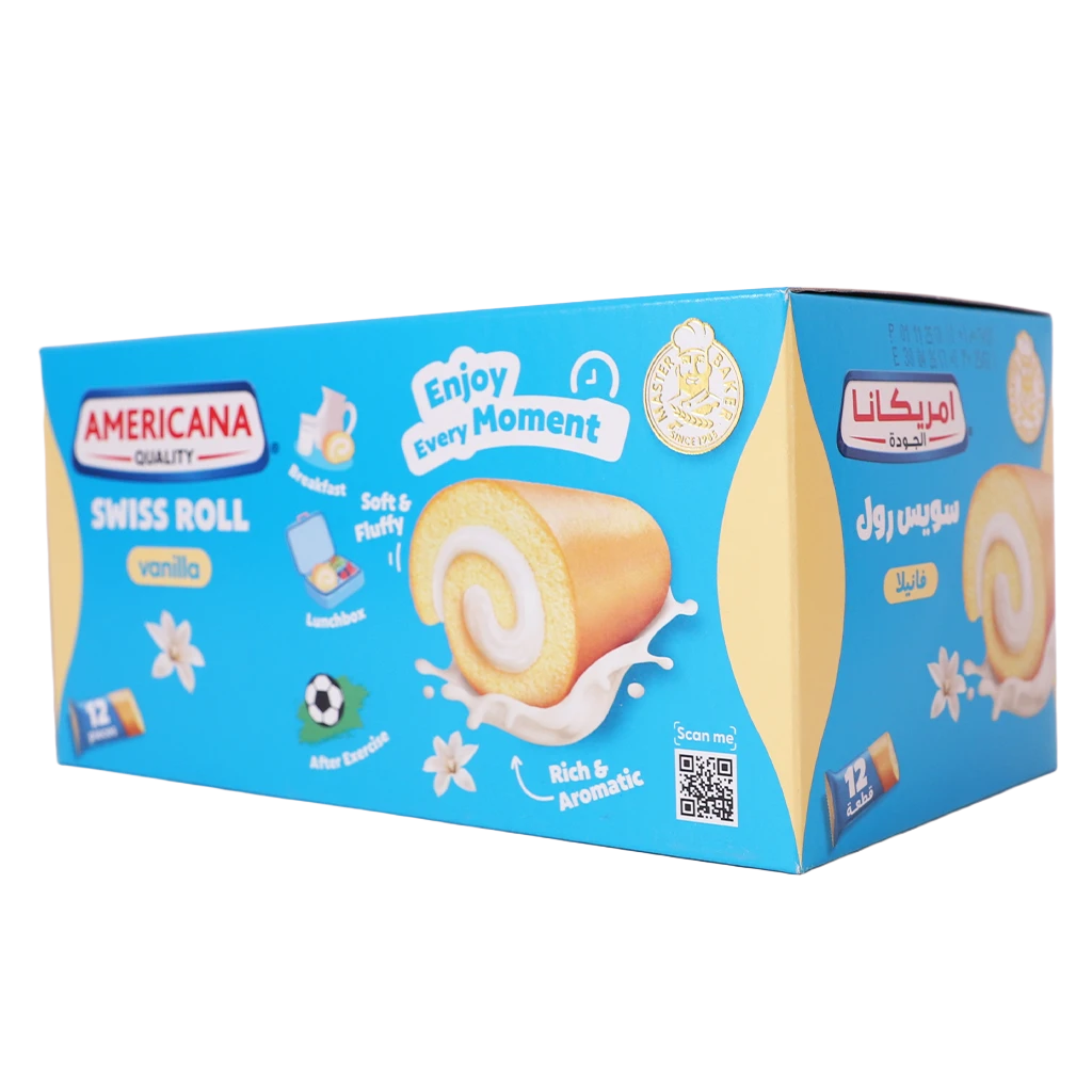 Americana Cake Swiss Roll Vanilla Filled with Vanilla Cream 12 pcs 20 gm
