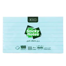 روكو ورق لاصق للملاحظات بسطور 75‎ * ‎125‎ ملم 100‎ ورقة ازرق