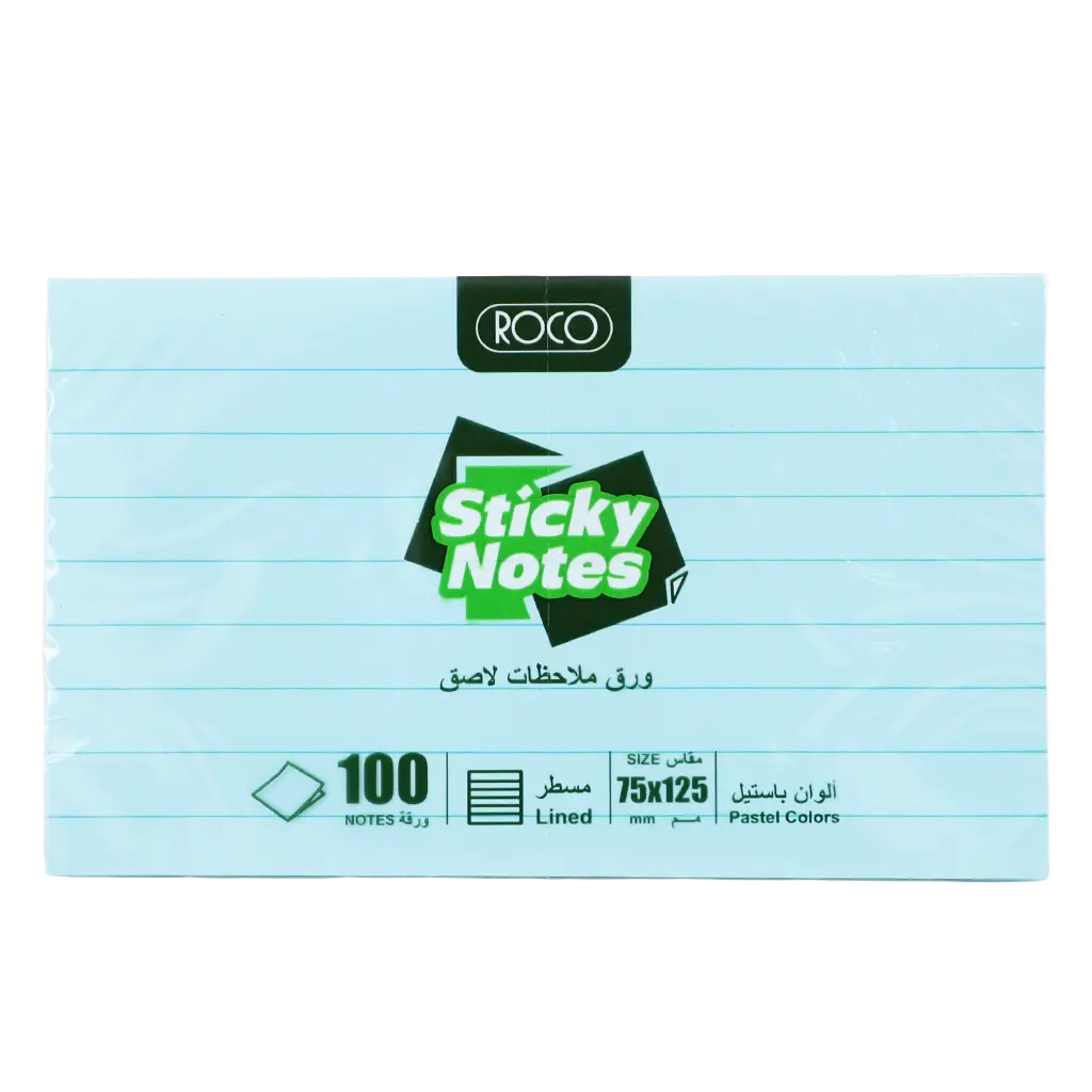Roco Lined Self Stick Notes 75 X 125 mm 100 Notes Blue - view 1