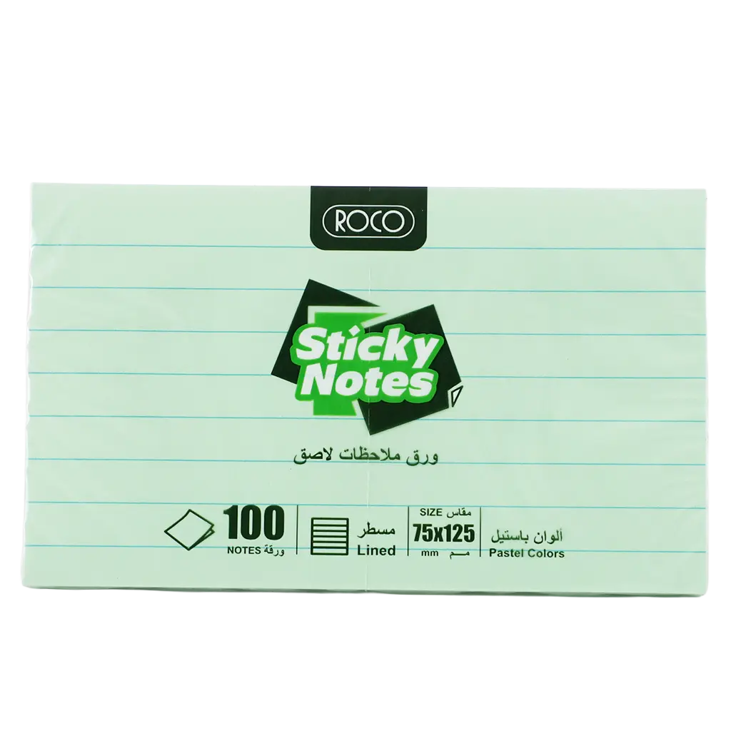 Roco Lined Self Stick Notes 75 X 125 mm 100 Notes Green - view 1