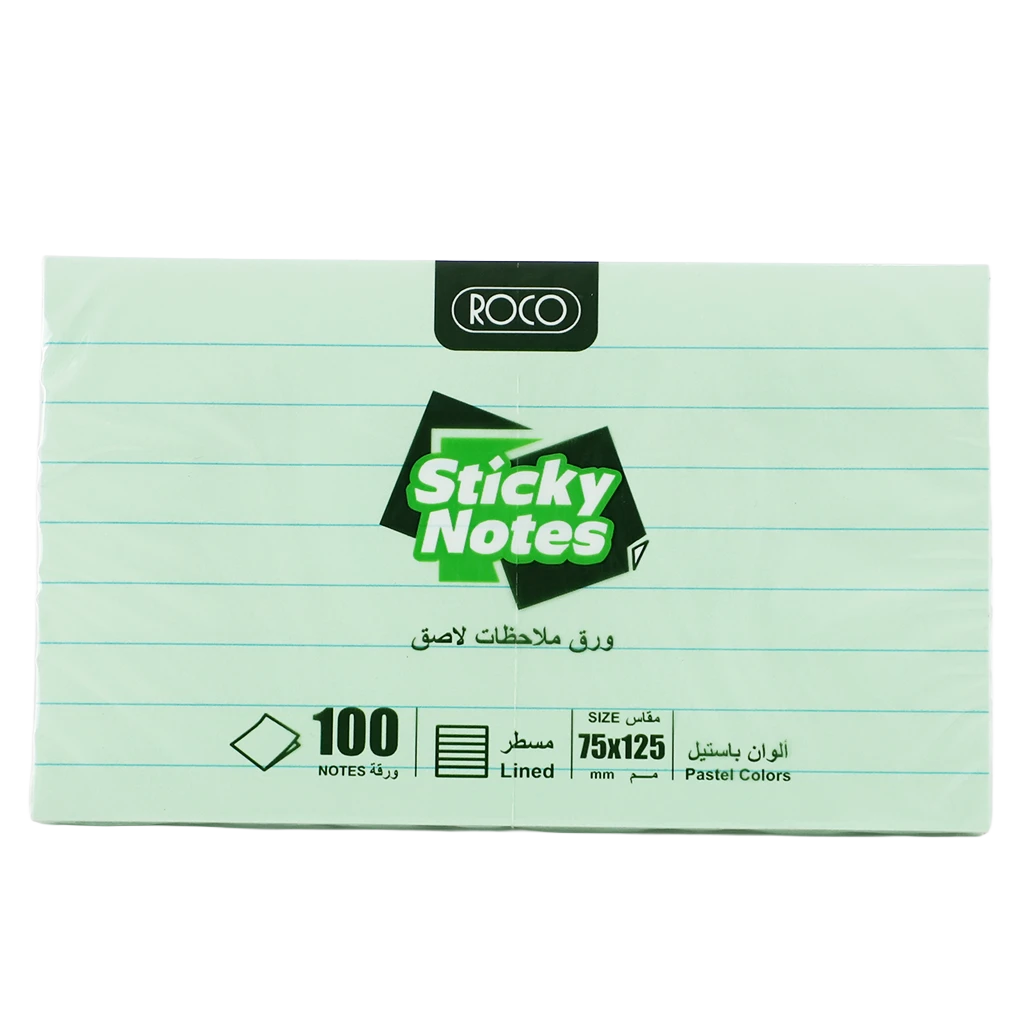 Roco Lined Self Stick Notes 75 X 125 mm 100 Notes Green
