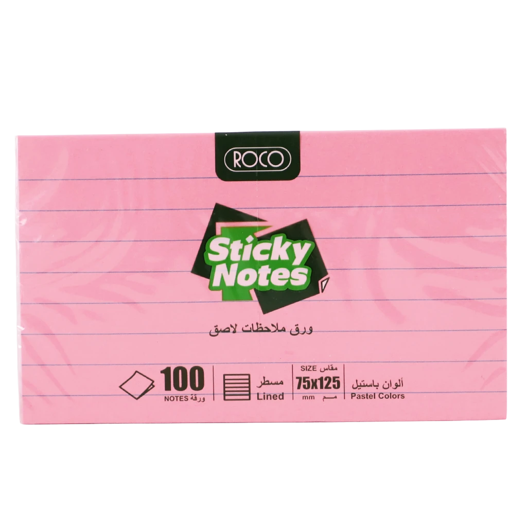 Roco Lined Self Stick Notes 75 X 125 mm 100 Notes Pink