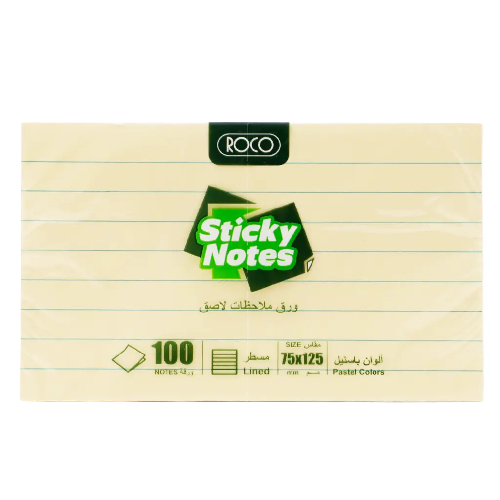 Roco Lined Self Stick Notes 75 X 125 mm 100 Notes Yellow - view 1