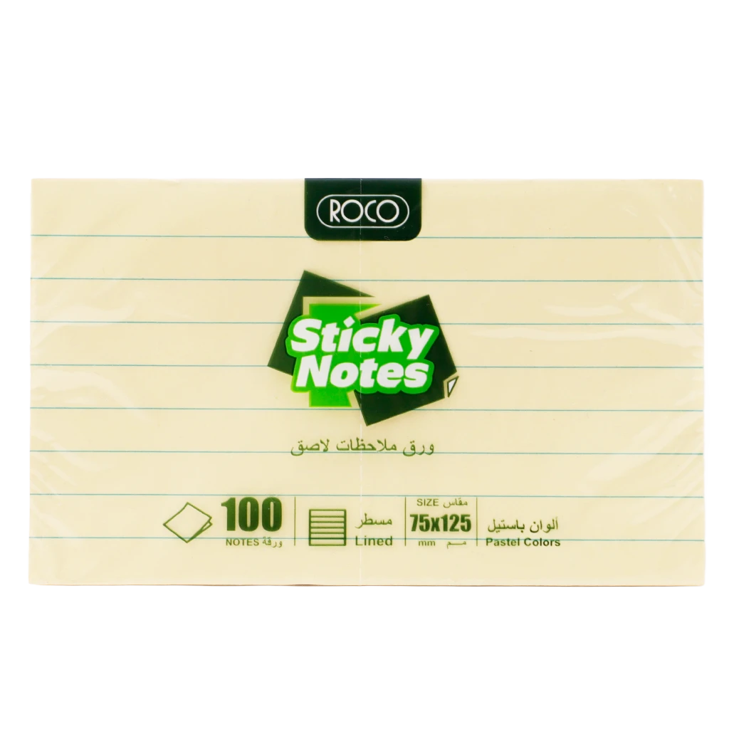 Roco Lined Self Stick Notes 75 X 125 mm 100 Notes Yellow