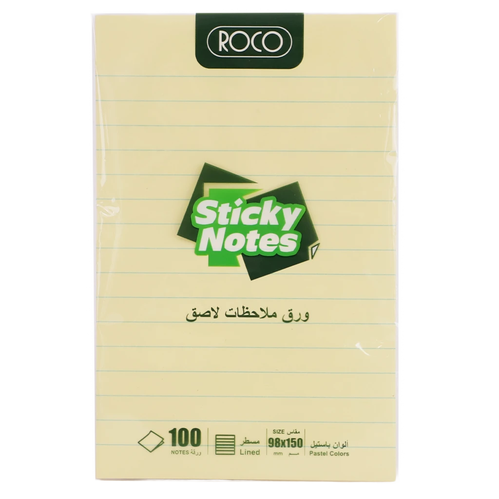 Roco Lined Self Stick Notes 98 X 150 mm 100 Notes Pastel
