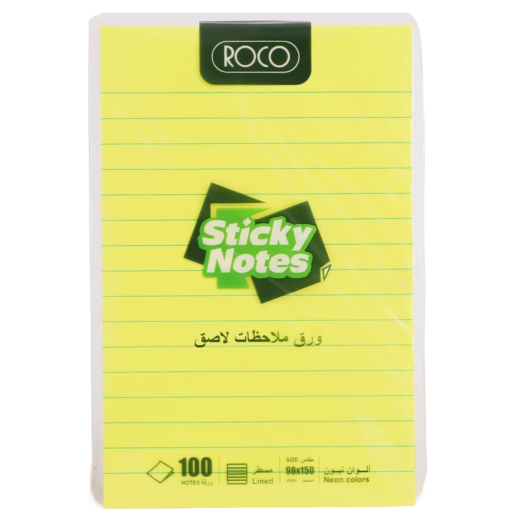 Roco Lined Self Stick Notes 98 X 150 mm 100 Notes Neon