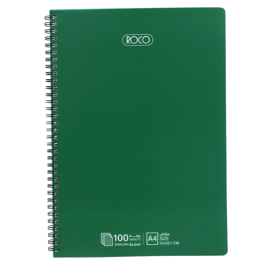 Roco Notebook A4 Double Ruled English 100 Sheets Green