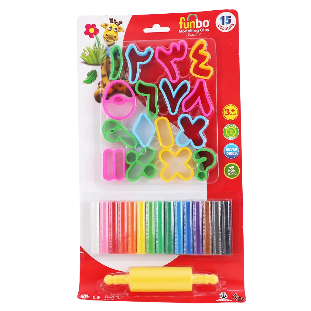 Funbo Clay 15 Colors 200 gm +16 Arabic Letters +1 Roll - view 1