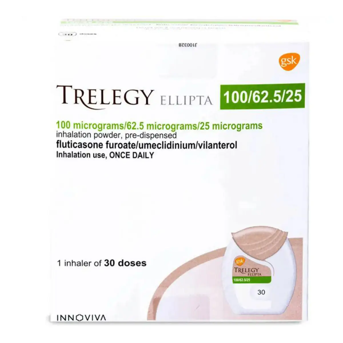 TRELEGY ELLIPTA 100/62.5/25 MCG Inhalation Powder 30 Doses - view 1