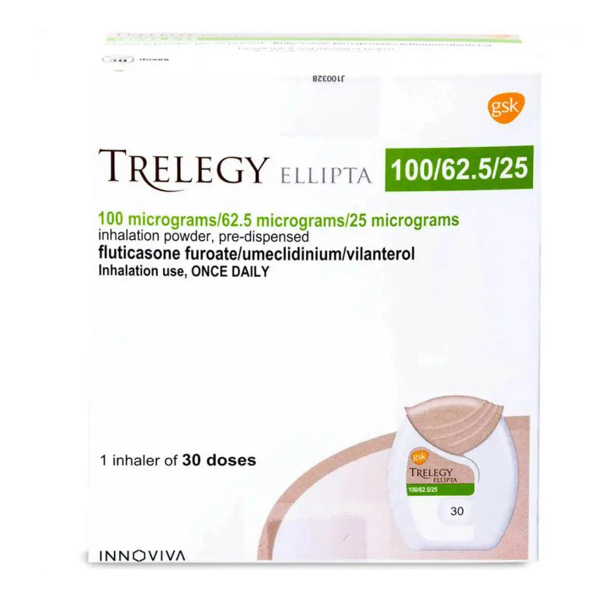 TRELEGY ELLIPTA 100/62.5/25 MCG Inhalation Powder 30 Doses