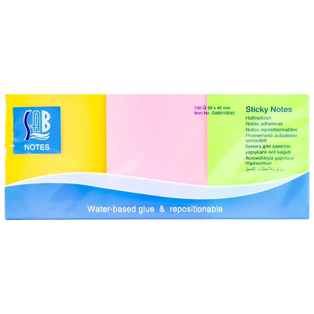 Sab Sticky Notes 50 * 40 Mm 3 Pads Together Colors 100 Sheets - view 1