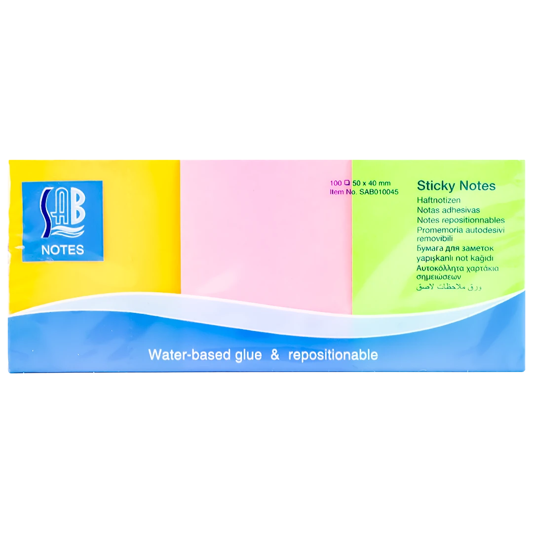 Sab Sticky Notes 50 * 40 Mm 3 Pads Together Colors 100 Sheets