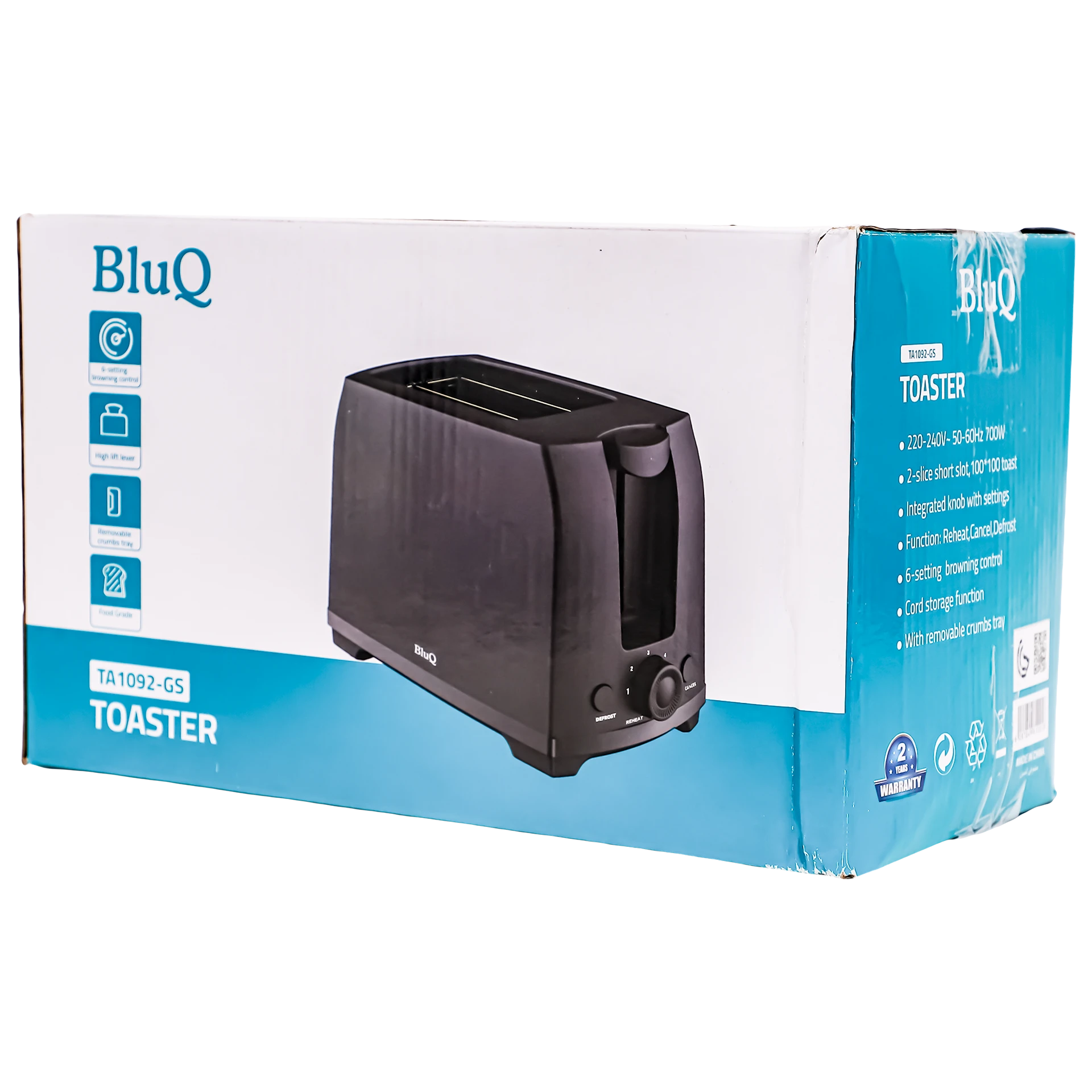 BluQ Toaster 7 Toaster Settings Reheat Cancel Defrost 700 W