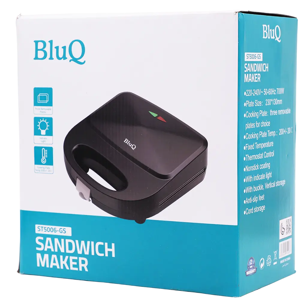 BluQ Sandwich Maker 3in1 Versatile Interchangeable Grill and Waffle Plates 700 W - view 2