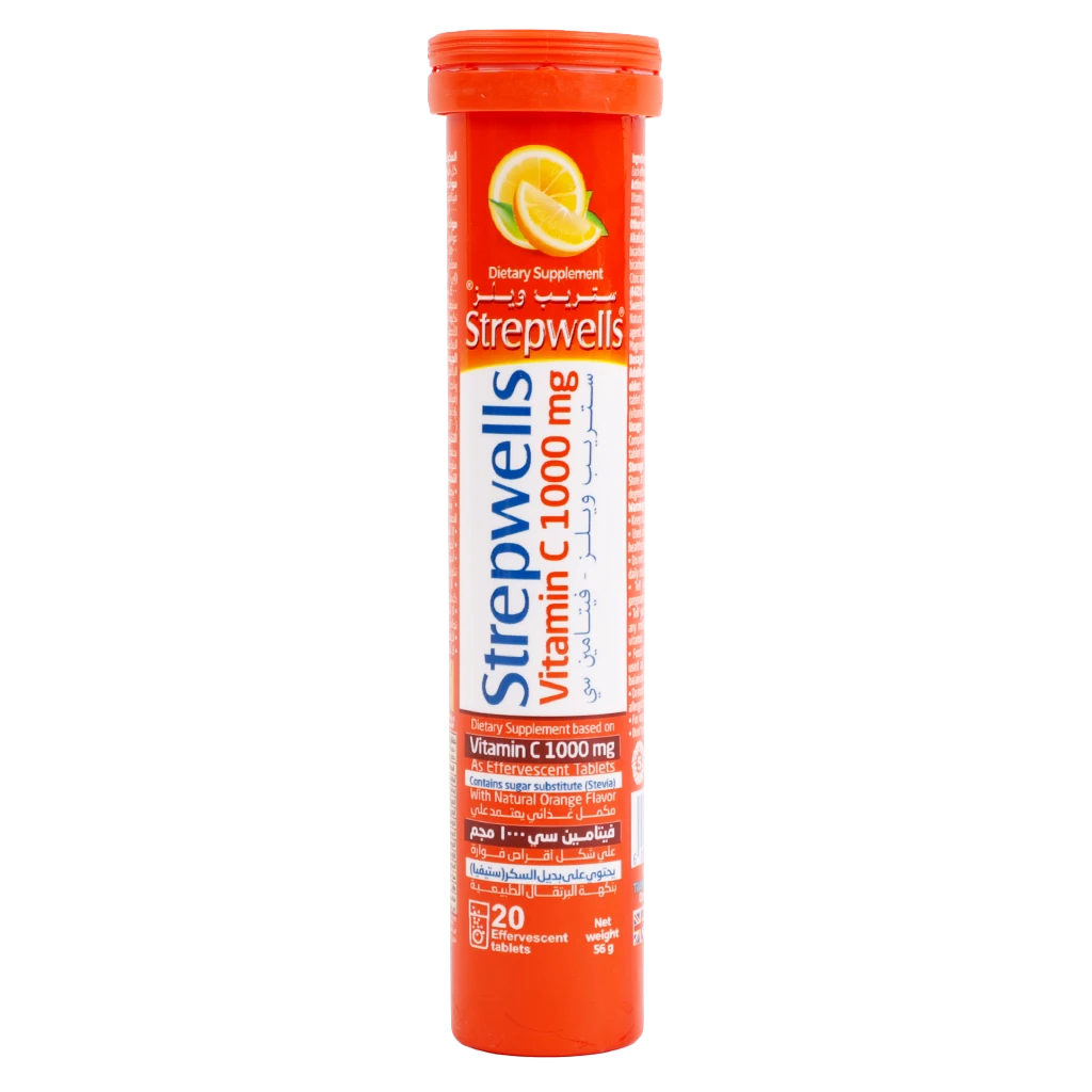 Strepwells Vitamin C 1000 Mg  Orange Flavor With Stevia Sugar 20 Eff Tablets 