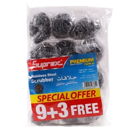 Suprex Dishwash Stainless Steel Scrubber 9+3 Free 12 pcs