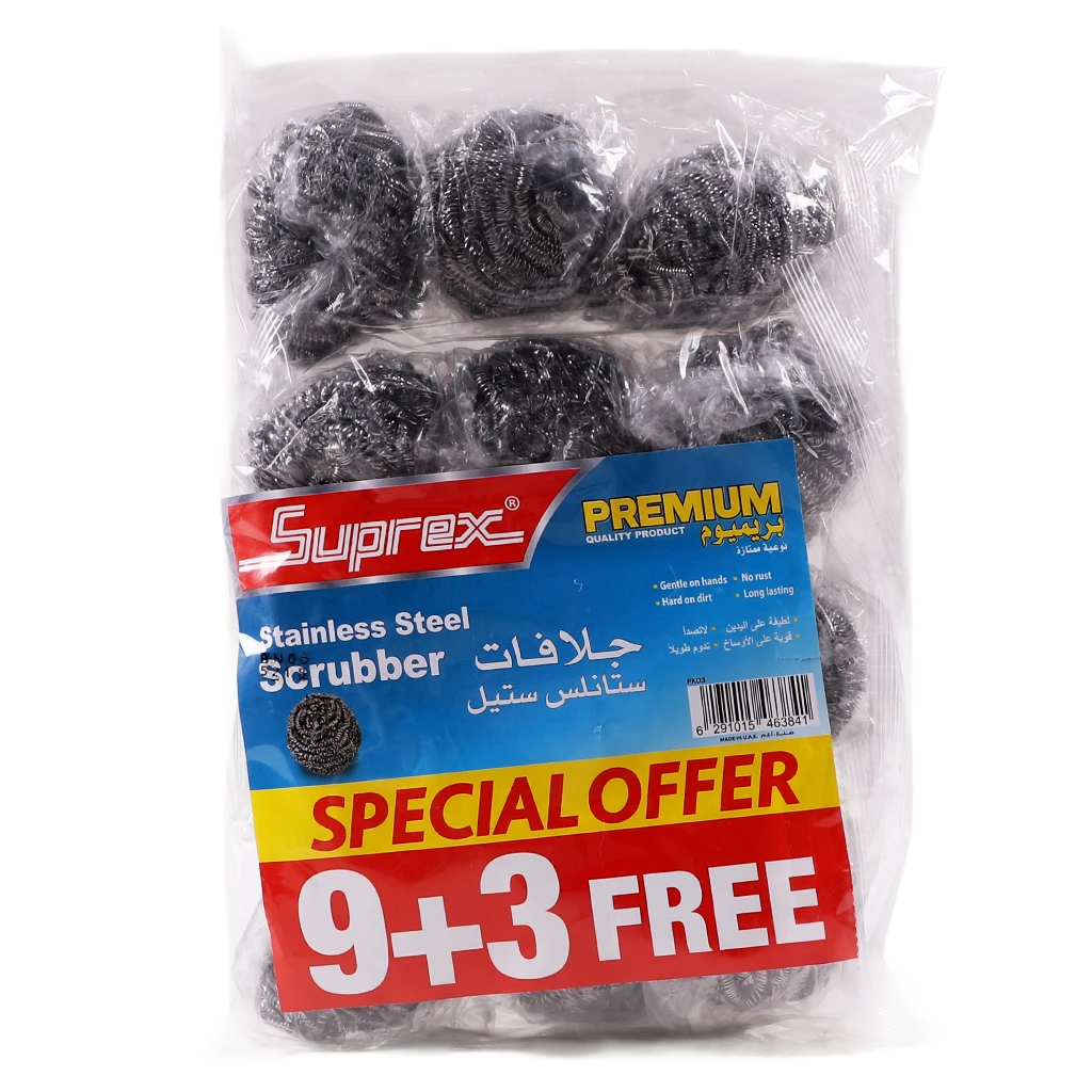 Suprex Dishwash Stainless Steel Scrubber 9+3 Free 12 pcs