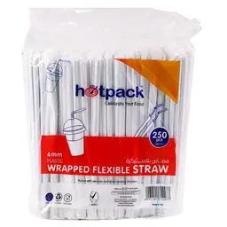 Hotpack Disposable Wrapped Plastic Drinking Straws 6Mm 250 pcs
