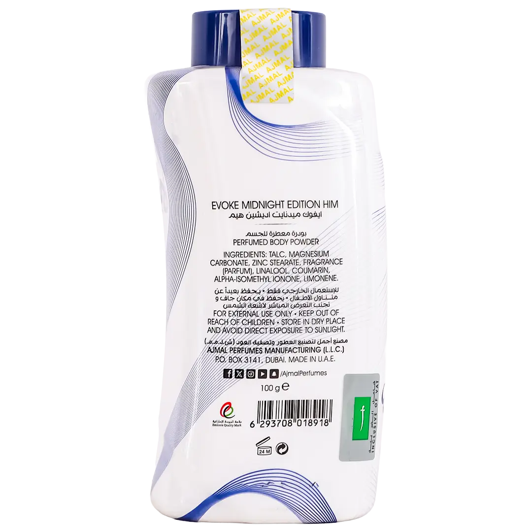 Ajmal Evoke Midnight Edition Him Perfumed Body Powder 100 gm - view 2