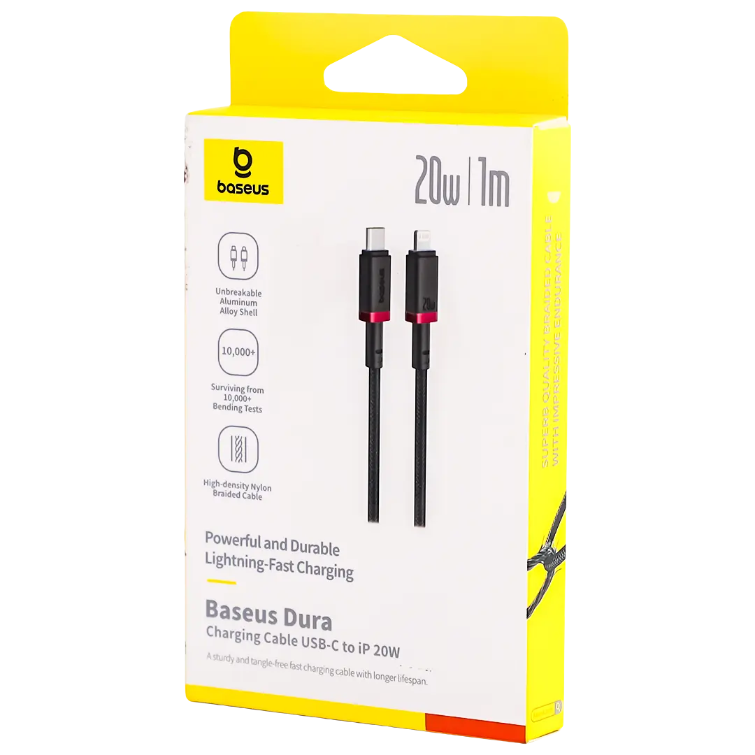 Baseus dura series fast charging cable type c to iphone 20w 1m grey black - view 2