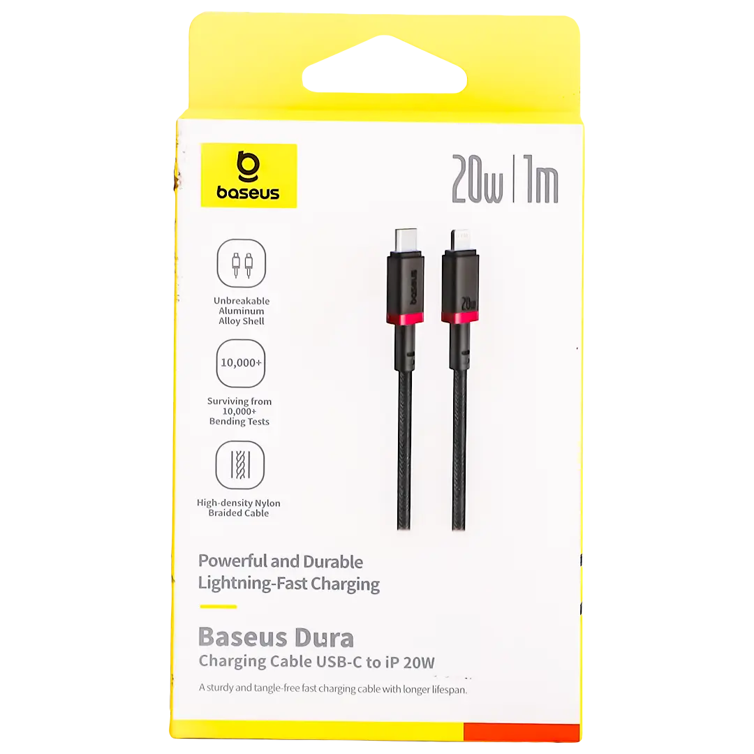 Baseus dura series fast charging cable type c to iphone 20w 1m grey black - view 3