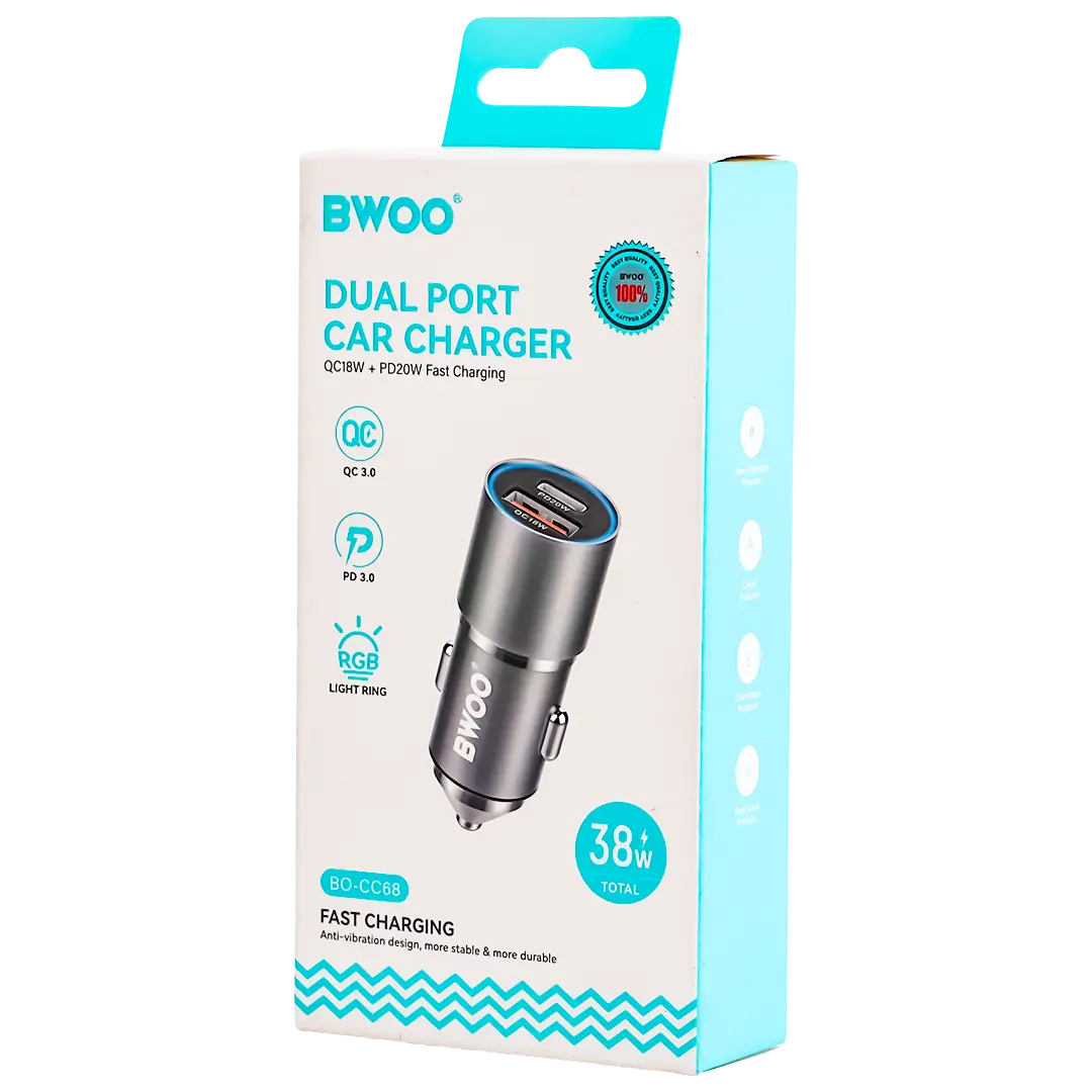 BWOO PD  Car Charger Fast Charging 2 Port  USB C 38W Black - view 2