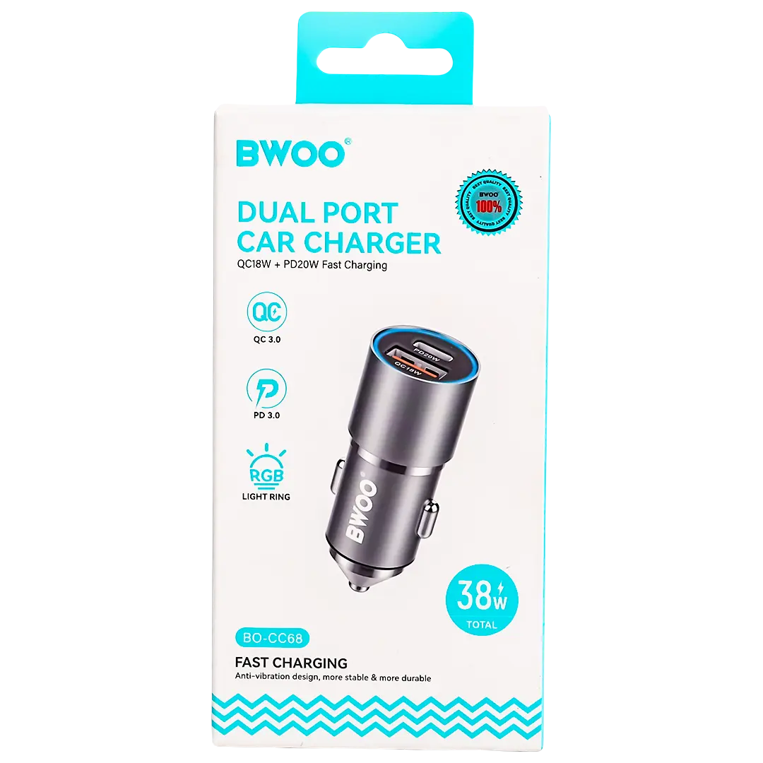 BWOO PD  Car Charger Fast Charging 2 Port  USB C 38W Black - view 3