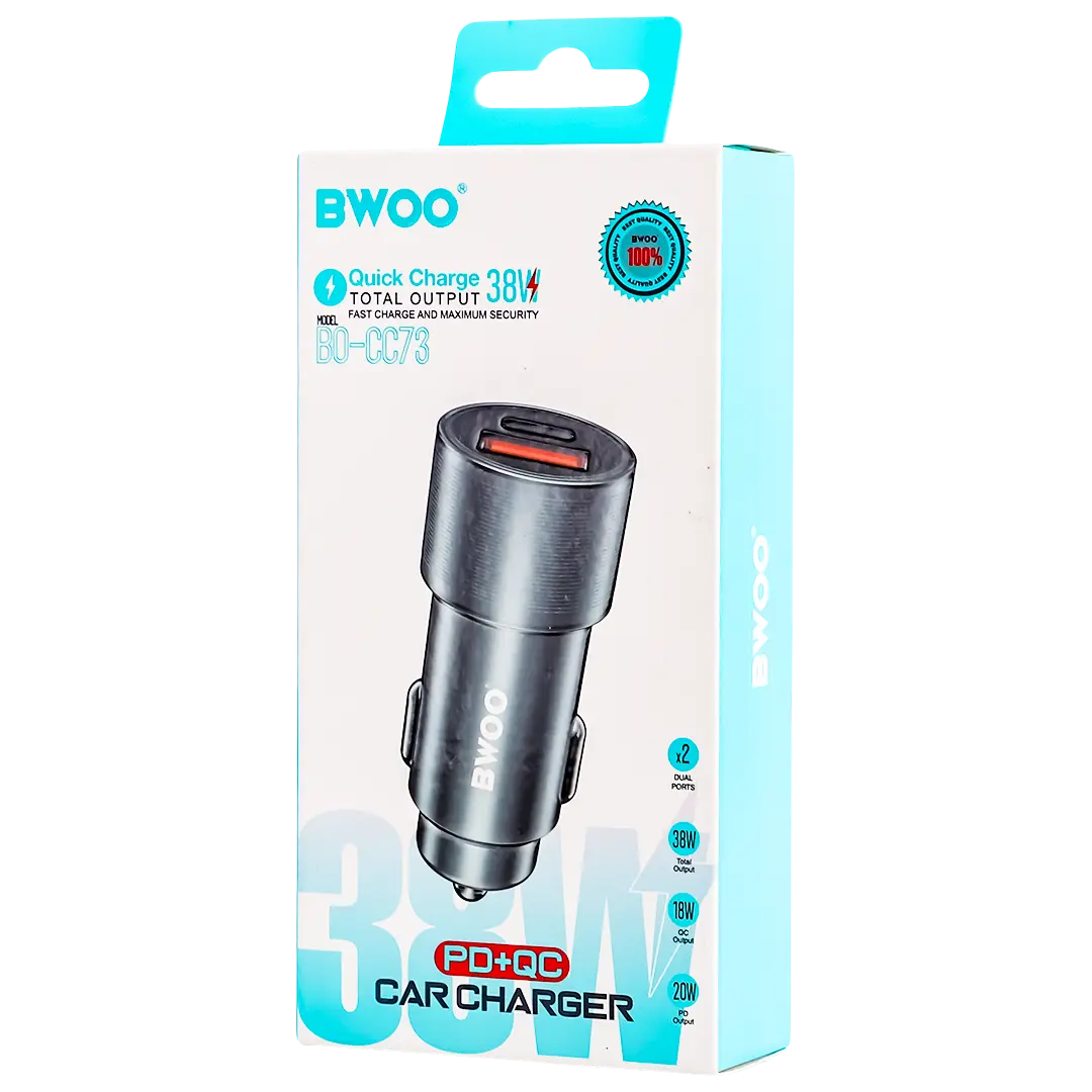 BWOO Car Charger Fast Charging PD Dual Port USB C 43 W Grey - view 2
