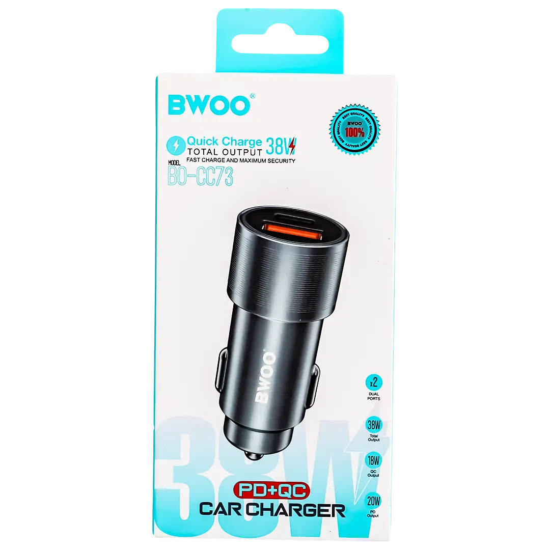 BWOO Car Charger Fast Charging PD Dual Port USB C 43 W Grey - view 3