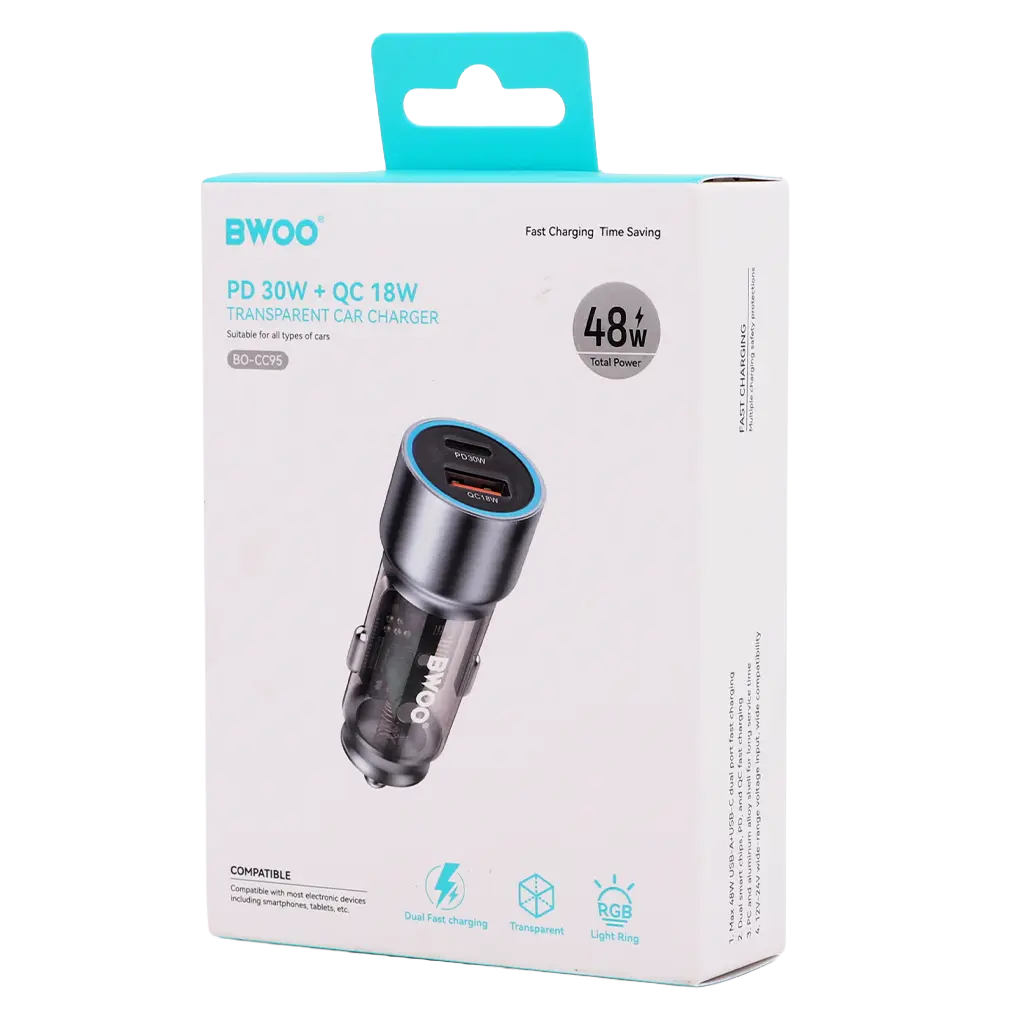 BWOO Car Charger Fast Charging PD Dual Port USB C 43 W Black - view 2