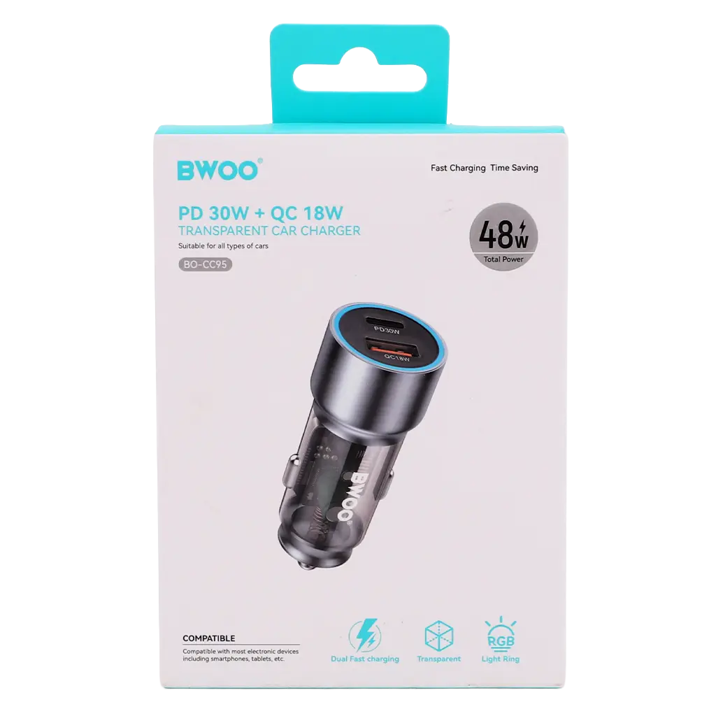 BWOO Car Charger Fast Charging PD Dual Port USB C 43 W Black - view 3