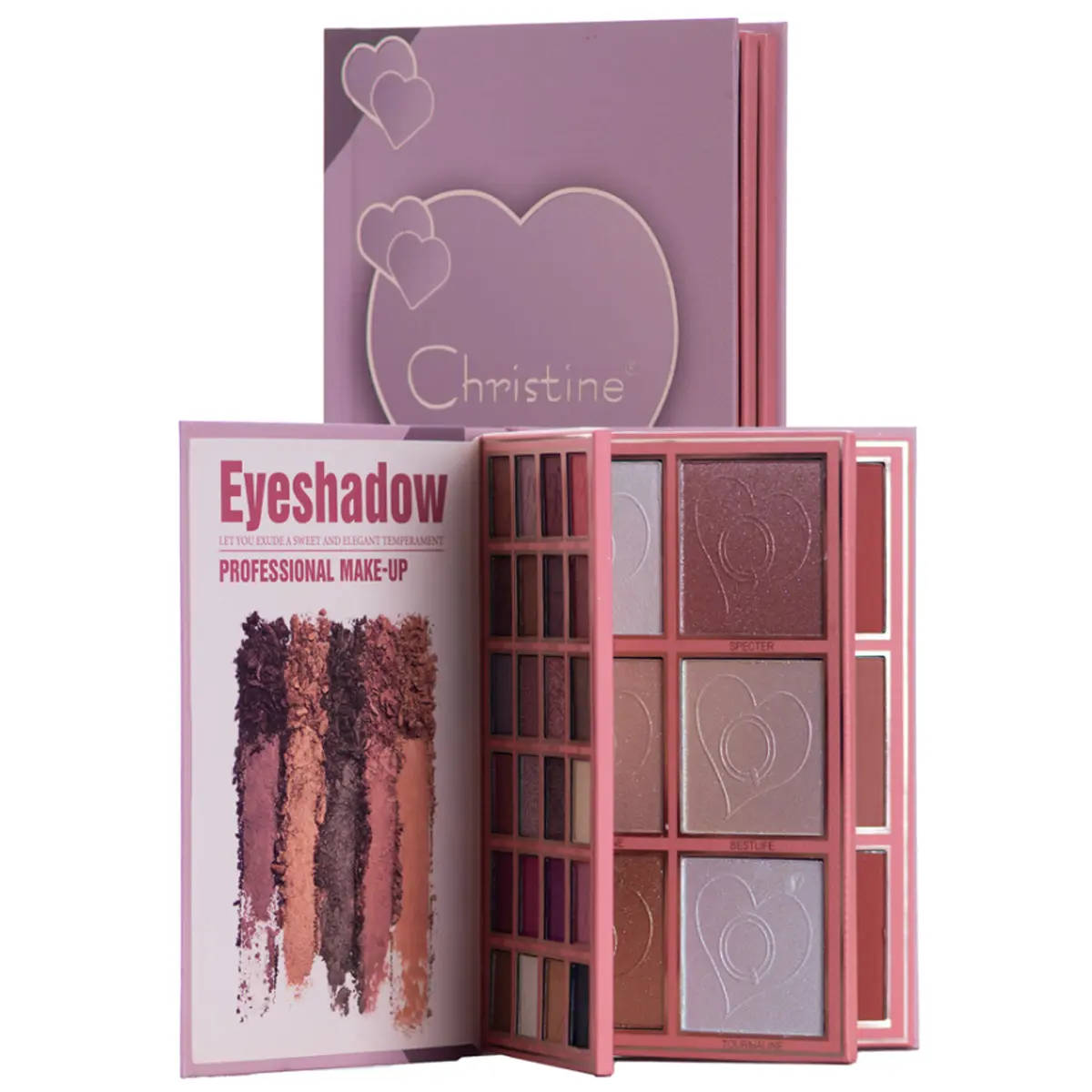 Christine 3 In 1 Palette Notebook Shape Eye Shadow - Highlighter - Blush - view 5