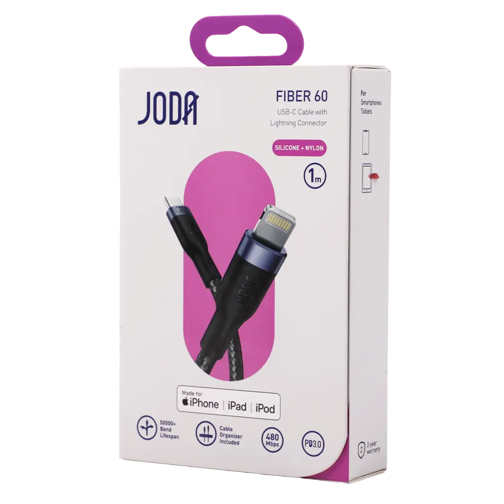 Joda Cable Typec To Lightning Nylon Braided  Black 60W  1M - view 2