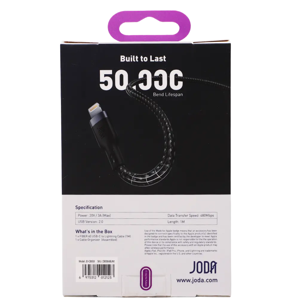 Joda Cable Typec To Lightning Nylon Braided  Black 60W  1M - view 4