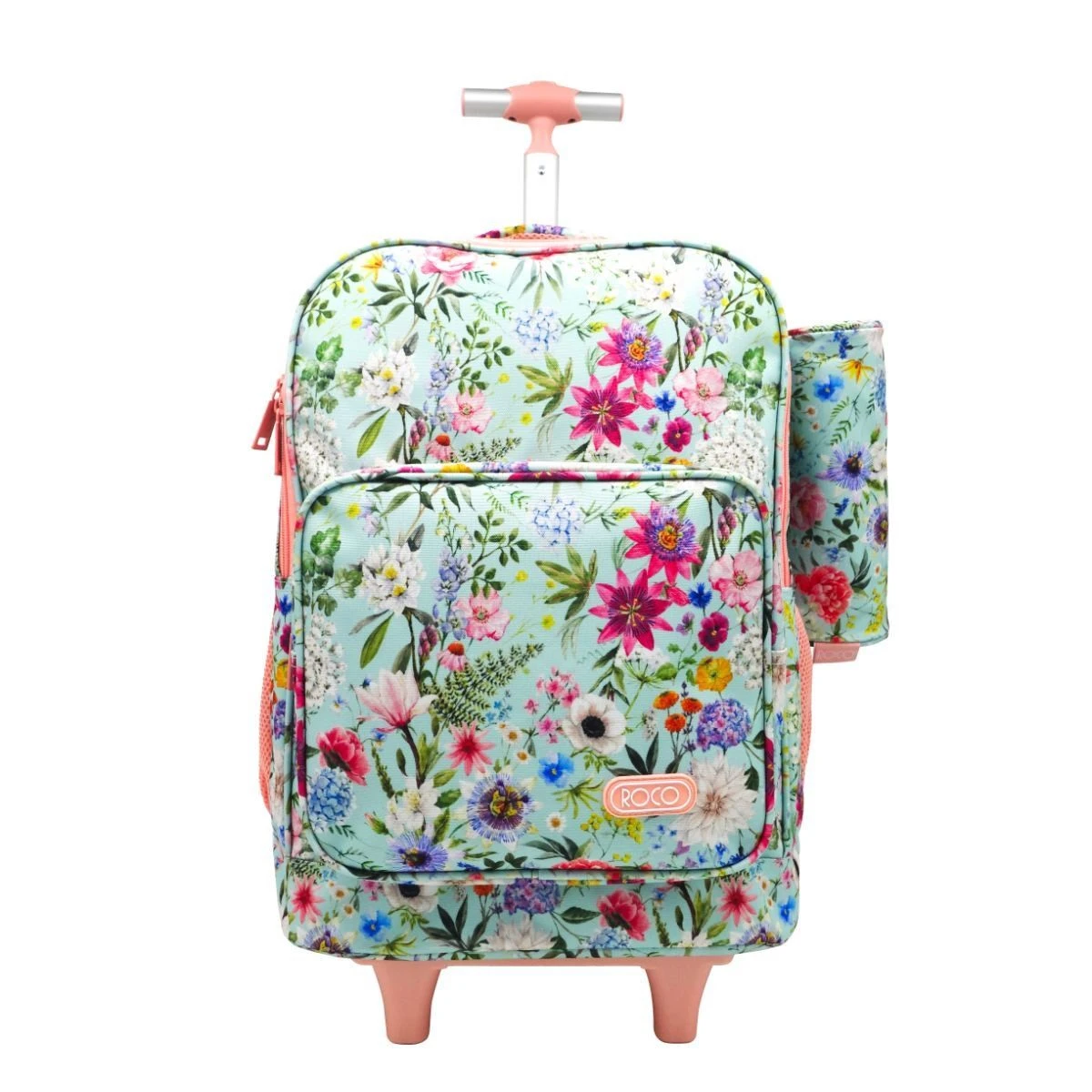 Roco Bag Trolley With Pencil Case 18 inch Flower Green