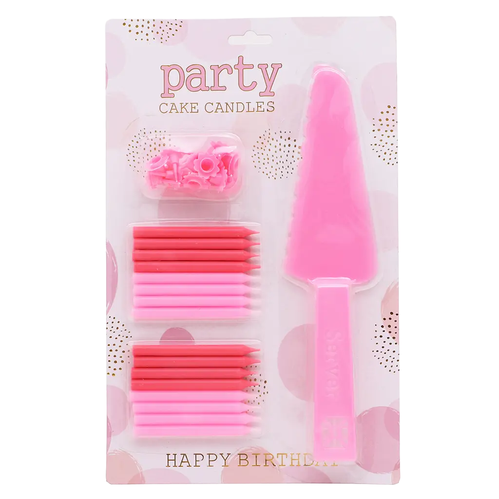 Party Cake candles pink with cake server - view 1