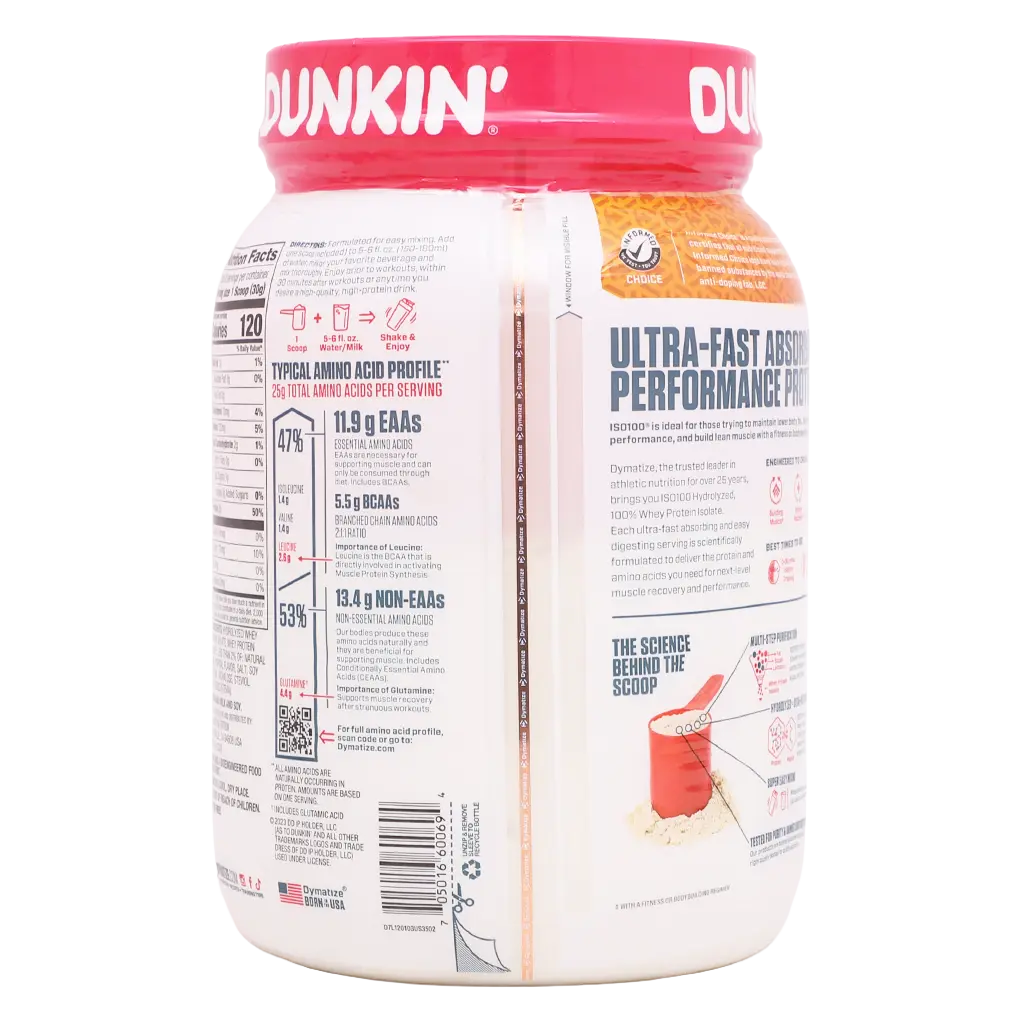 Dymatize Iso100 Protein Powder Dunkin' Glazed Donut Flavor 610 gm - view 2